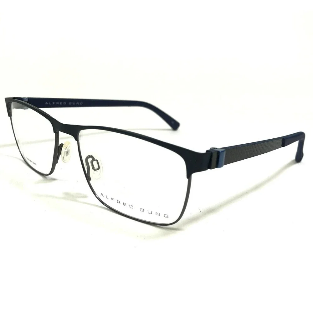 Alfred Sung Eyeglasses Frames AS5083 NVY CEN Blue Gray Square Full Rim 55-16-140